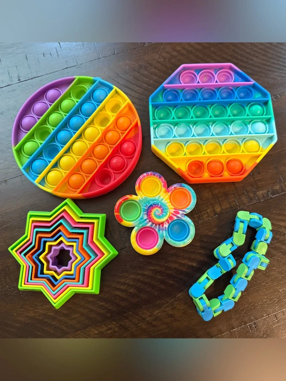 Rainbow Kids Fidget Pop Toy 5pc Set - Multicolor Sensory Toys
